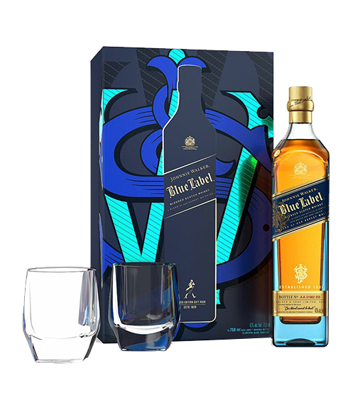 Johnnie Walker Blue Label w/2 Crystal Glasses