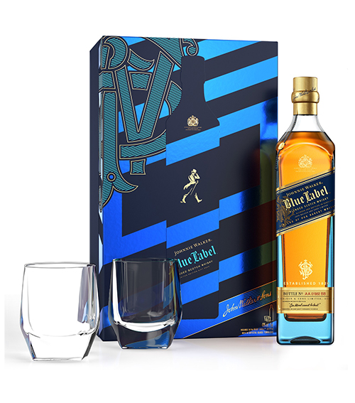 Johnnie Walker Blue Label w/2 Crystal Glasses